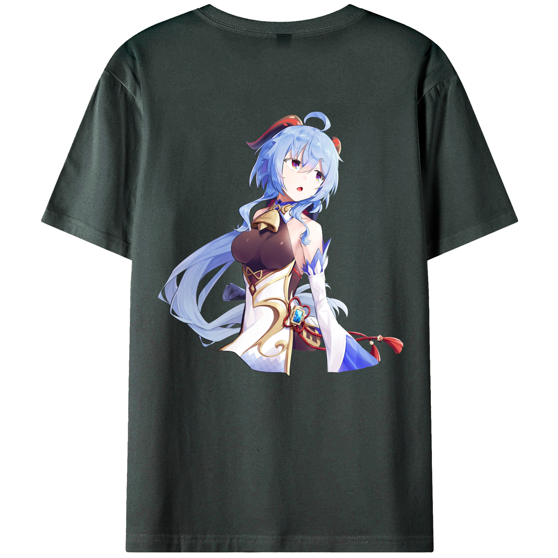 げんし神 甘雨 かんう genshin Ganyu 綿100％ メンズ半袖Tシャツ（バックプリント） 通気性